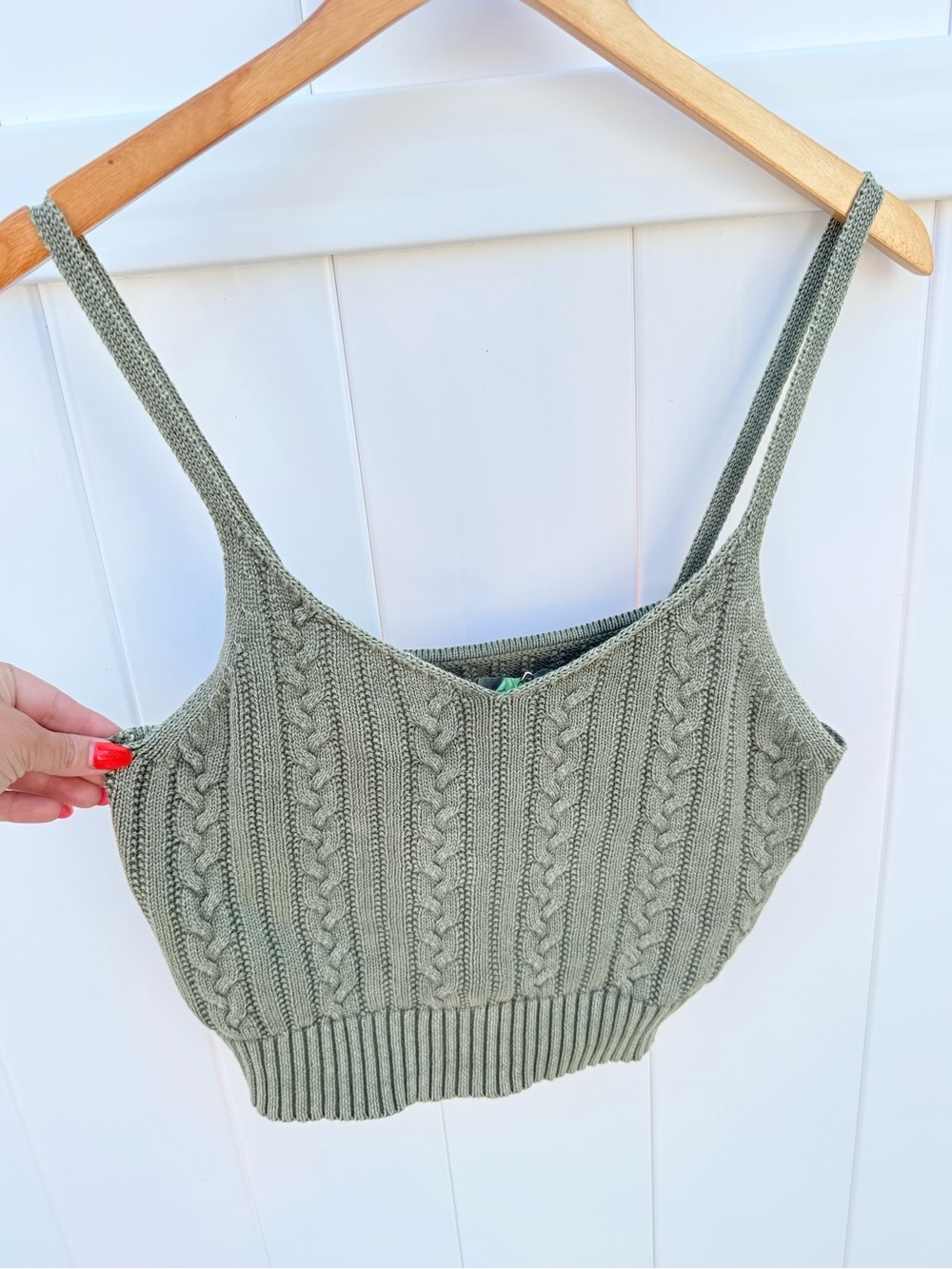 American Eagle Outfitters Olive Cable Knit Cropped Camisole